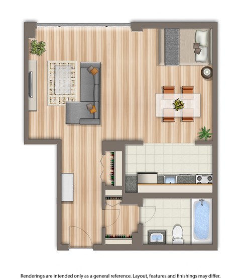 Floor plan for studio, 1 bath, 475 sqft